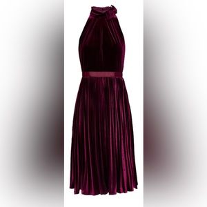Ted Baker velvet midi pleated dress with bow neck (Ted size 2, US 6)